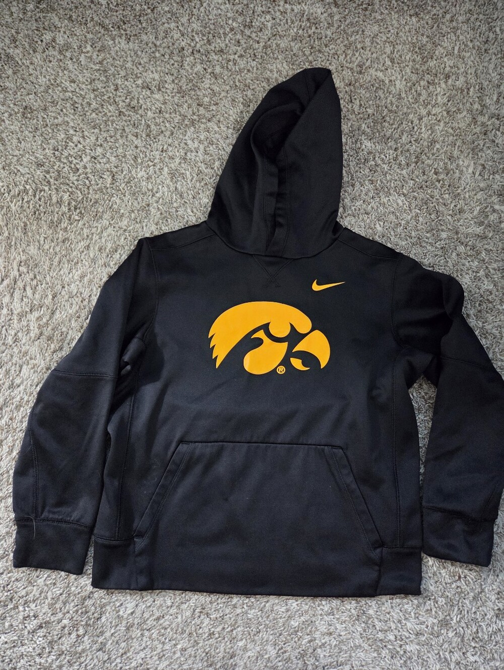 Nike Youth Black Hoodie with Gold Hawkeye Logo